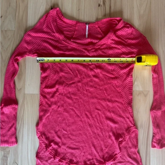 Free People Coral Poppy Red Drippy Ventura Waffle Knit Thermal Top Size XS - Picture 9 of 11